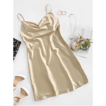 Cami Cowl Front Satin Mini Dress