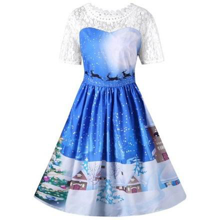 Christmas Lace Yoke Swing Dress