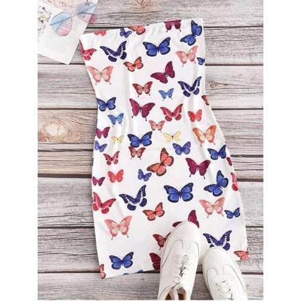 Bodycon Butterfly Print Bandeau Dress