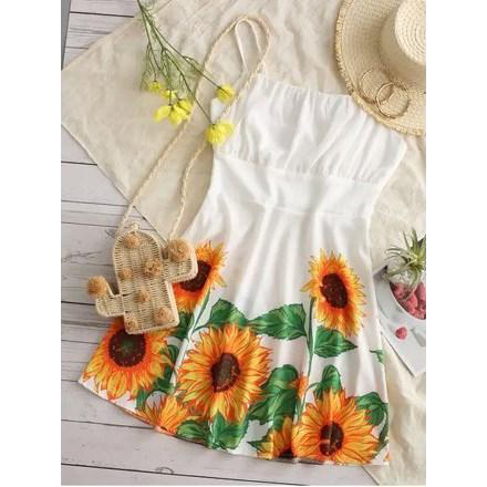 Cami Ruched Sunflower Mini Dress